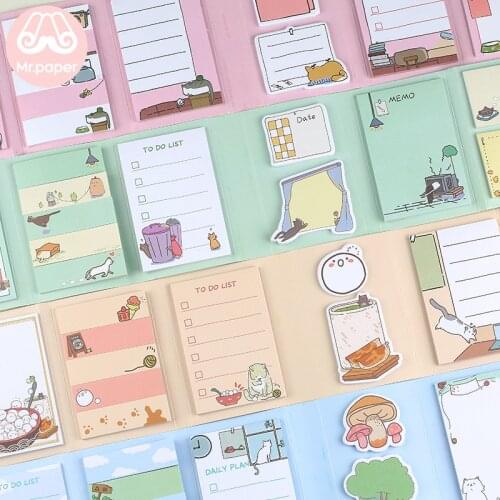 Mr Paper 260pcs/lot 7 Styles Cartoon Kitty Pineapple Creative Folded Memo Pads Stationery Self-Adhesive Pepalaria Office Supply