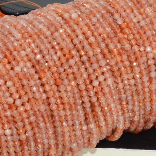 Natural Good Quality Sunstone / Sun Stone Faceted Round Beads 3mm
