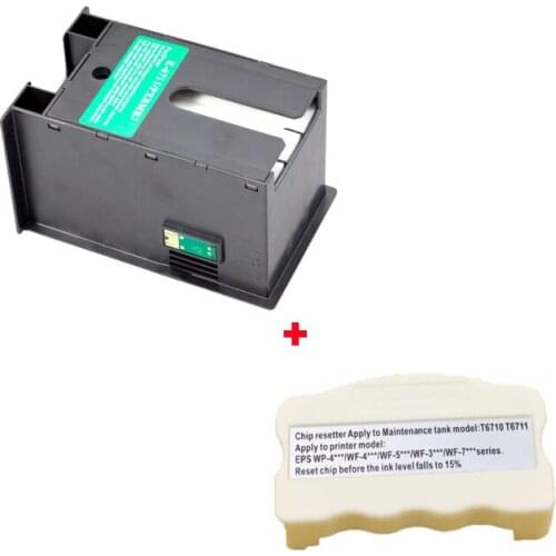 CISSPLAZA 1pc t6711 WASTE Tank box + resetter compatible For Epson WorkForce Pro WF-7210 WF-7710 WF-7720 WF-7610 WF-7620 WF-7110