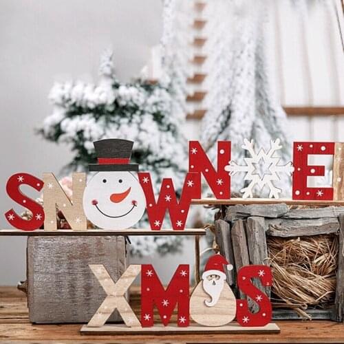 Wooden Freestanding Letters Sign Santa Claus Snowman Snowflakes Christmas Party Home Decorations Desk Xmas Table DIY Wood Crafts