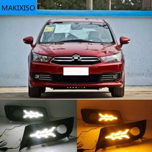 For Citroen C-Quatre 2012-2018 with Dynamic moving yellow turn signal LED DRL daytime running light+Front fog light