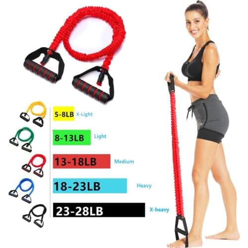 120cm Elastic Resistance Bands Elastic Yoga Pull Rope with Protective Nylon Sleeves Fitness Workout Tube Band Strength Training