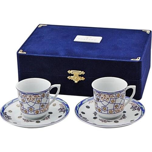 Porland Porcelain Sadabad 2 Person Coffee Cup Set Turkish Coffee Espresso 2 Cups + 2 Saucers Special Box %100 Original