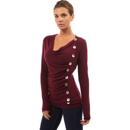 Autumn Fashion Women T Shirt Long Sleeve Side Button Cotton Tops Casual Solid Slim Tee Tops Blusas Plus Size