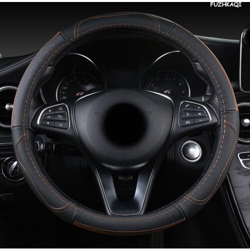 FUZHKAQI Leather Car Steering Wheel Cover For Jeep Renegade Wrangler jk tj Grand Cherokee Compass Patriot