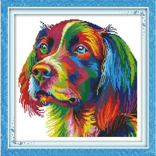 Joy Sunday Rainbow Dog Chinese Cross Stitch Kits Ecological Cotton Clear Stamped Printed 14 11CT DIY Wedding Decoration For Home