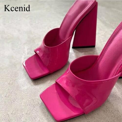 Kcenid New Super High Heel Slippers Female Shoes Slides Summer Rose Green Patent Leather Party Shoes Woman Sandals Size 35-42