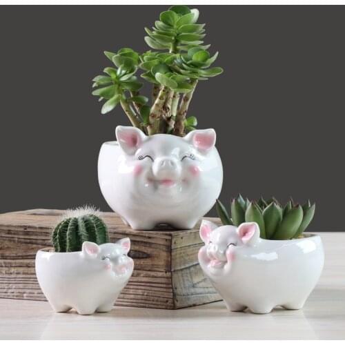 Ceramic Cute Piggy Flowerpot Home Flower Arrangement Potted Plant Decoration Office Art Decoration Desktop Flowerpot Ornaments