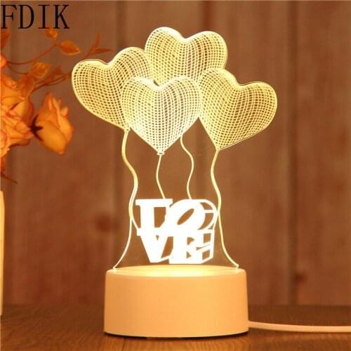 Creative USB Night Light Acrylic Decorative Led Lamps for Bedroom Festival Birthday Gift Charging 3D Desktop Lighting Fixture