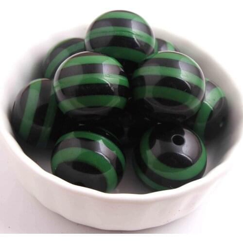 Kwoi vita Halloween Beads Chunky Round 20MM Black with dark green Color 100pcs Resin Strips Beads Jewelry