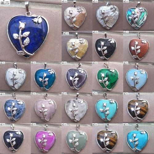 Lapis Lazuli Tiger Eye Malachite Opal Shell Crystal Aventurine Carnelian Howlite Blue Sand Goldstone Heart Pendant Bead PWB704