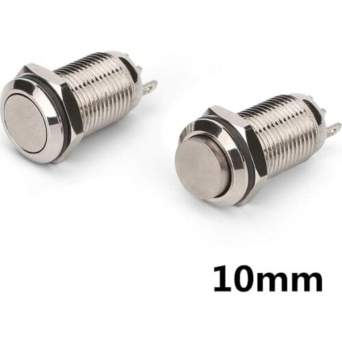 1PCS 10mm Metal Button Switch Power Push Button Flat/High Head Type 2A/36VDC Self-Locking/Reset 3pin soldering IP65