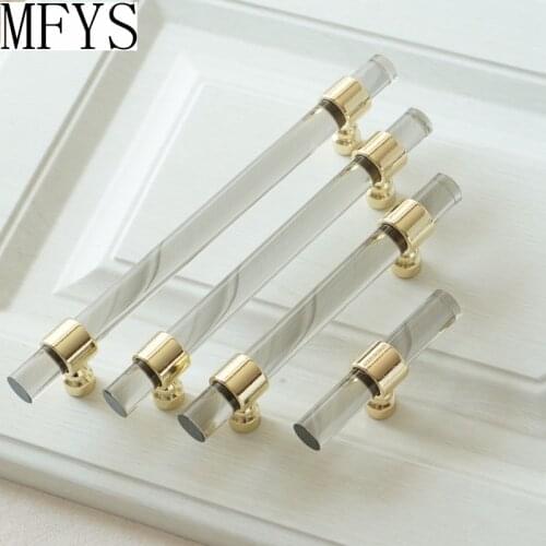 MFYS Smoky Gray Acrylic Drawer Handles Dresser Pulls Cabinet Gold Door Handle Gray transparent Acrylic T Bar Knobs Pull Handle