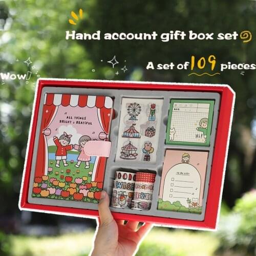 Lovely girl net red hand account book stationery gift box 109 piece set big gift bag adhesive tape sticker note pad