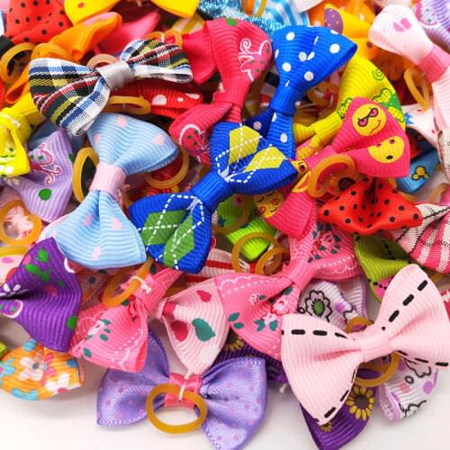 Sweet Cartoon Printed Pet Grooming Accessories Small Dog Cat Hair Bows With Elastic Rubber Band Dogs Bowknot Hairband For Dogs