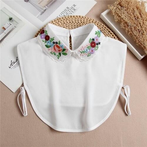 Fashion Womens Embroidery Shirt Fake Collar Removable Mujer Faux Cols White Sweater False Collar Lapel Shirt Blouse Detachable