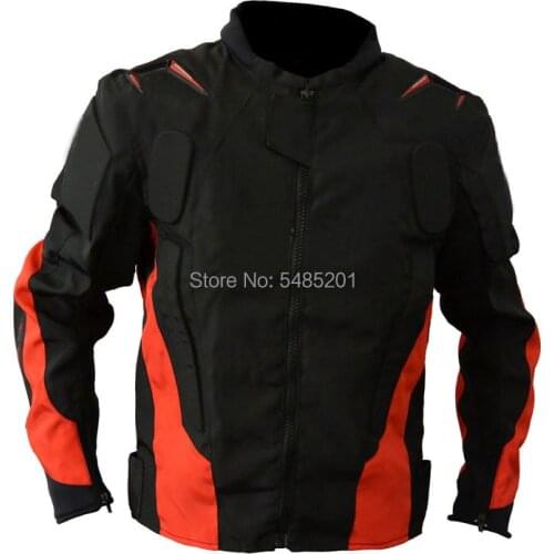 Black Red Mens Textile Motorcycle Riding Jacket with Protectors with Cotton Lining A Star Racing Jacket