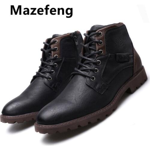 New Quality PU Men Spring Leather Boots Fashion Short Plush Waterproof Ankle Bootie Male High-tops Shoes Boots Promotion
