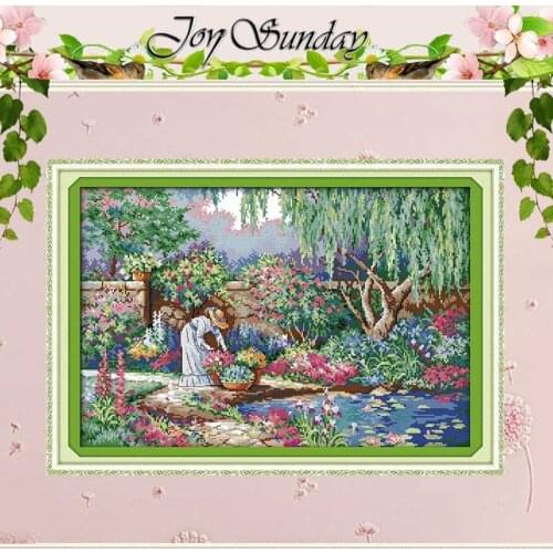 Garden Girl Patterns Counted Cross Stitch 11CT 14CT Cross Stitch Set Wholesale Scenery Cross-stitch Kit Embroidery Needlework