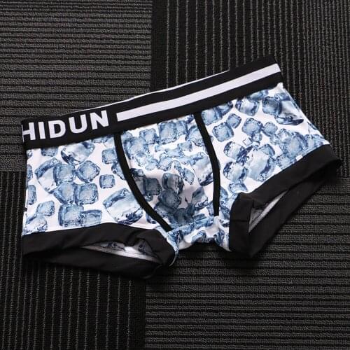 Mens Ice Silk Underwear Fashion Man Ice Cube Printing Boxers Sexy Low Waist U Pouch Breathable Trunks Panties Cuecas Masculina