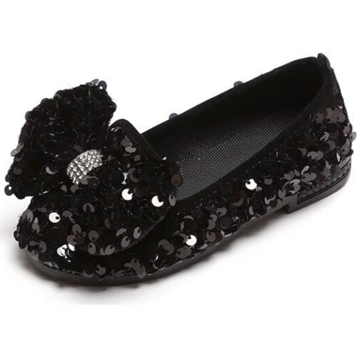 2021 Spring New Girl Bow-knot Princess Shoes Children Soft Bottom Bright Diamond Toddler Shoes Sequined Sweet for Wedding Hot