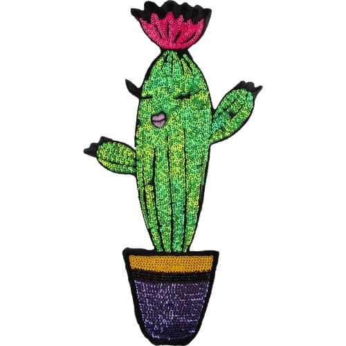 New Cactus safflower Embroidery lace applique paillette fabric sweater clothes patch sequined stickers t-shirt diy decoration