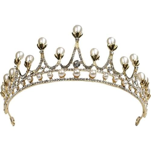 New Bridal Headwear White Pearl Crown Bridal Rhinestone Crown Wedding Accessories Princess Crown Hair Accessories