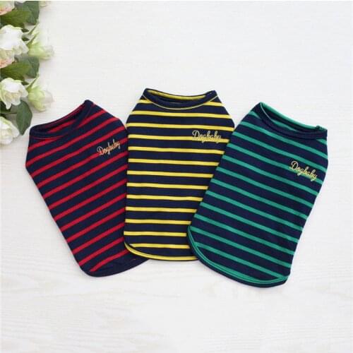 Pet Dogs Clothes Cotton Breathable Soft Spring Summer Fashion Stripe Dogs Vest Sports Casual T-Shirt For Small Dog Puppy Costume
