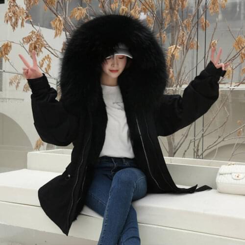 Real Raccoon Fur Collar Parka Womens Fashion Denim ladies long down jacket with faux fur hoodie parker winter clothes women