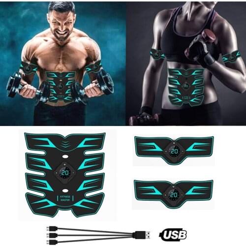Rechargeable EMS Abdominal Muscle Stimulator Trainer ABS Electrostimulation Fitness Massager Leg Arm Abdomen Muscular Exercise