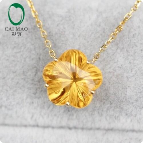 Caimao 8.99ct IF Flower Shape Citrine 18kt Yellow Gold Engagement Necklace Pendant