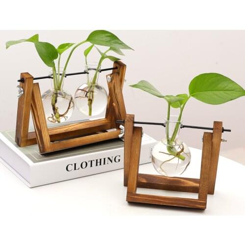Transparent Vase Plant Wooden Frame Water Planting Flower Pot Flower Arrangement Container Desktop Decoration Stall Decoration