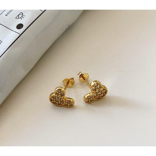Animal mouse earrings 925 sterling silver cute small golden zircon earrings female simple fashion ins wind earrings