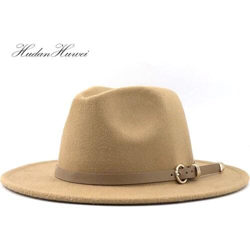 British Classic Fall Winter Jazz Panama Top Woolen Fedora Hat New Fashionable Green Wide brim White Black Pink Hat