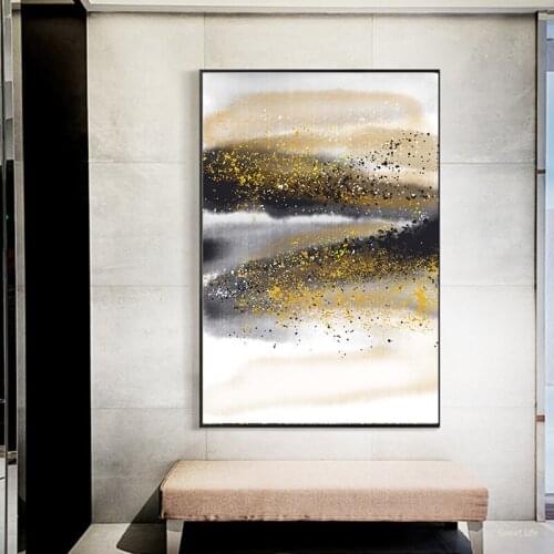 Modern Black Gold Ink Painting Landscape Canvas Painting Posters and Print Unique Decor Wall Art Picture for Living Room artwork