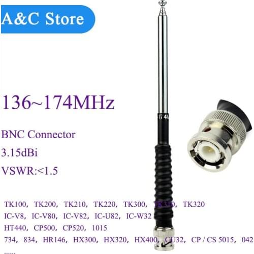 VHF telescopic antenna for astro 320 BNC 136~174MHz for ICOM TK100 IC-V8 HX3 HH1 walkie talkie telescopic antenna 10pcs/lot
