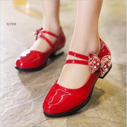 SLYXSH Girl PU Leather Shoes For Girls Party Big Flower Dance Children Kids Shoes 2-14Years Princess Child Wedding Shoes