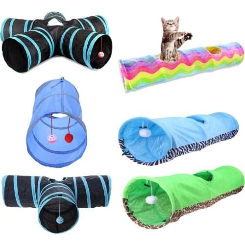 2/3/5 Holes Foldable Pet Cat Tunnel Toys Kitten Rabbit Indoor Outdoor Hanging Ball Training Toys Play Tunnel Tubes Cat Supplies