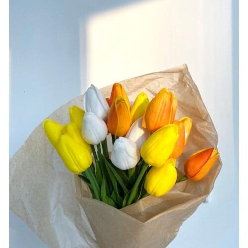 Tulip Artificial Flower Fake Flower Beauty Artificial Tulips Flower Bouquet Real Touch Flowers for Wedding Home Garen Decor