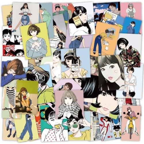 VANMAXX 50 PCS Popular Retro Girl illustration Stickers Waterproof PVC Decal for Laptop Helmet Bicycle Luggage Car Phone Case