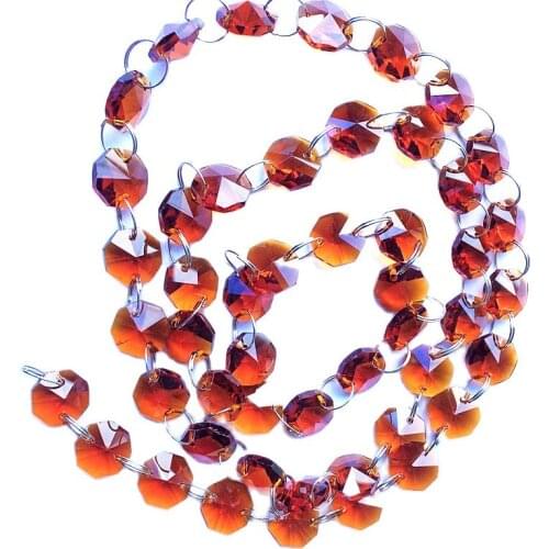 Top Quality 5M/lot Brown 14mm Octagonal Glass Crystal Chandelier Garlands Strands/ Crystal Table Lamp Accessories Wedding Decor