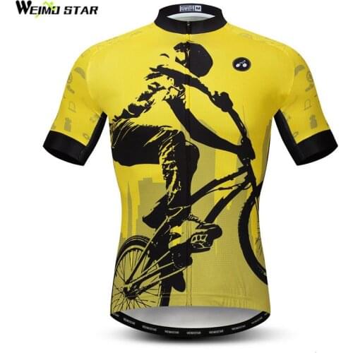 Weimostar Yellow Mountain Bike Jersey Summer Pro Team Cycling Jersey Short Sleeve Sport Bicycle Shirt 100% Polyester Cycle Wear