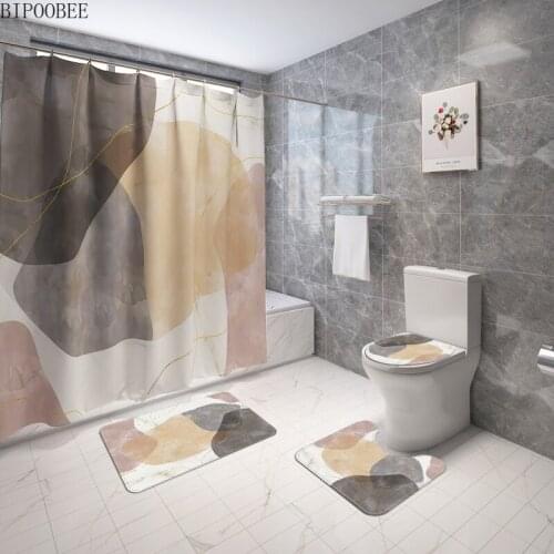 Marble Pattern Bathroom Curtains Polyester Fabric Modern Shower Curtain Flannel Toilet Lid Cover Bath Rug Sets Home Decoration
