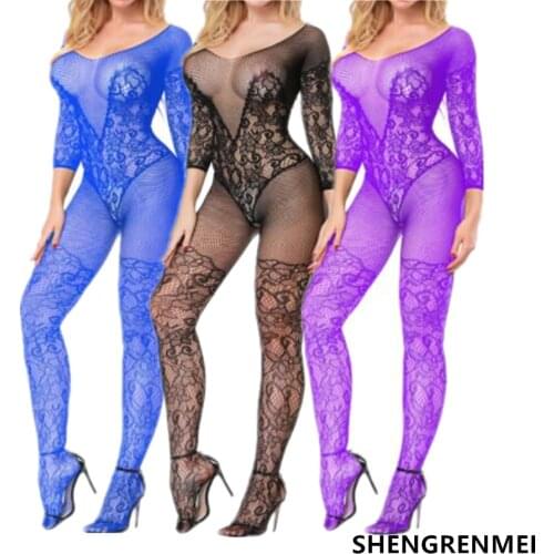 SHENGRENMEI Dropshipping Sexy Lady Crotchless Fish Net Body Stocking Bodysuit Lingerie Nightwear Sexy Bodysuit Cool Jumpsuits