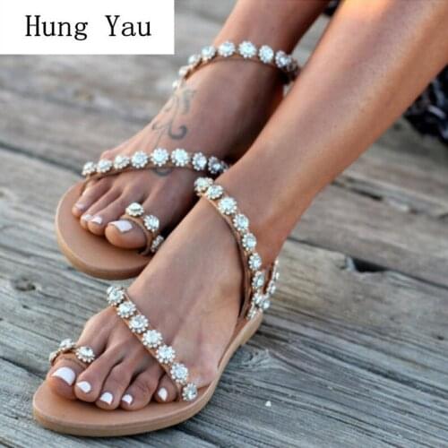 Women Sandals Flip Flops 2019 New Summer Fashion Flats Shoes Woman Bohemia Slides Crystal Beautiful Lady Casual Female