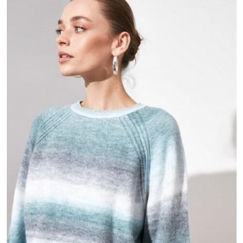 2020 Winter Women Sweater Green Gray Cream Mixed Color Knit Detailed Soft Coton Knitwear Sweater Oversize