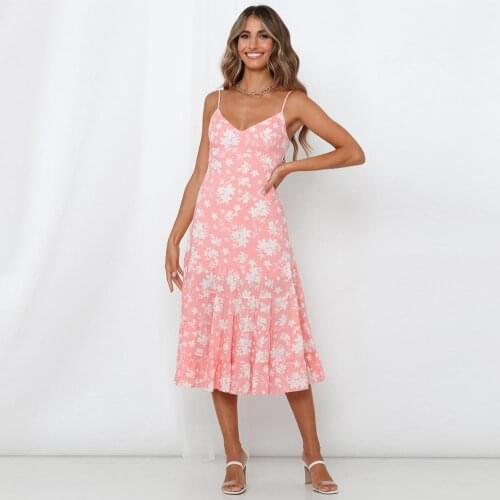 WildPinky Boho Summer Ruffle Beach Casual Long Dresses Women Sexy Spaghetti Strap Ladies Dress Print Backless Bow Dress Vestidos