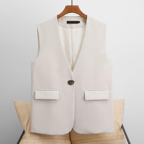 2021 New Women Vest Office Lady Wear Spring Autumn Female Single Button Deep V Neck Waistcoat Sleeveless Garment Suit Jacket