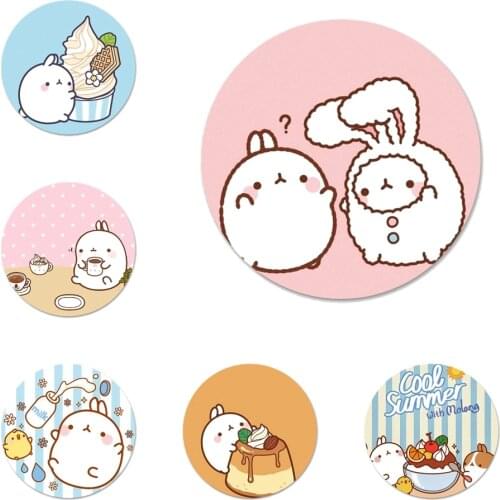 Cutest Kawaii Box Potatoes and Rabbits Molang Icons Pins Badge Decoration Brooches Metal Badges For Backpack Decoration 58mm