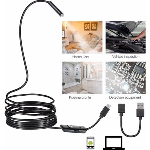 1/2/5m/10M 8mm Hard Flexible Cable USB Endoscope Camera For PC Laptop Smart Android Phone Borescope Inspection LED Light